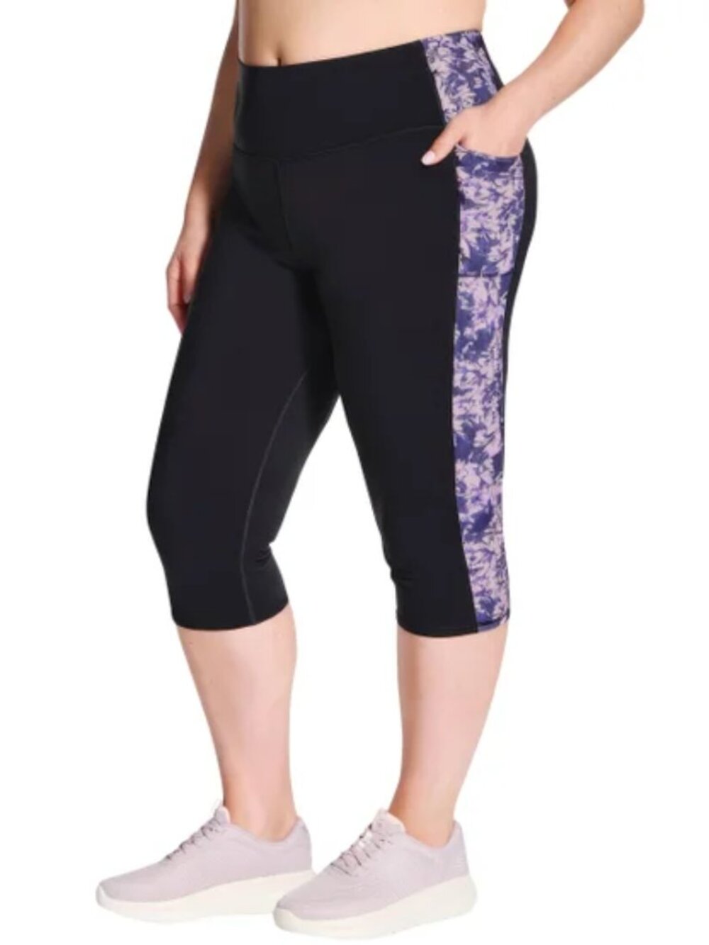 Skechers Capri Legging | High Waisted Active| Multi (Black with Purple) XL | NWT